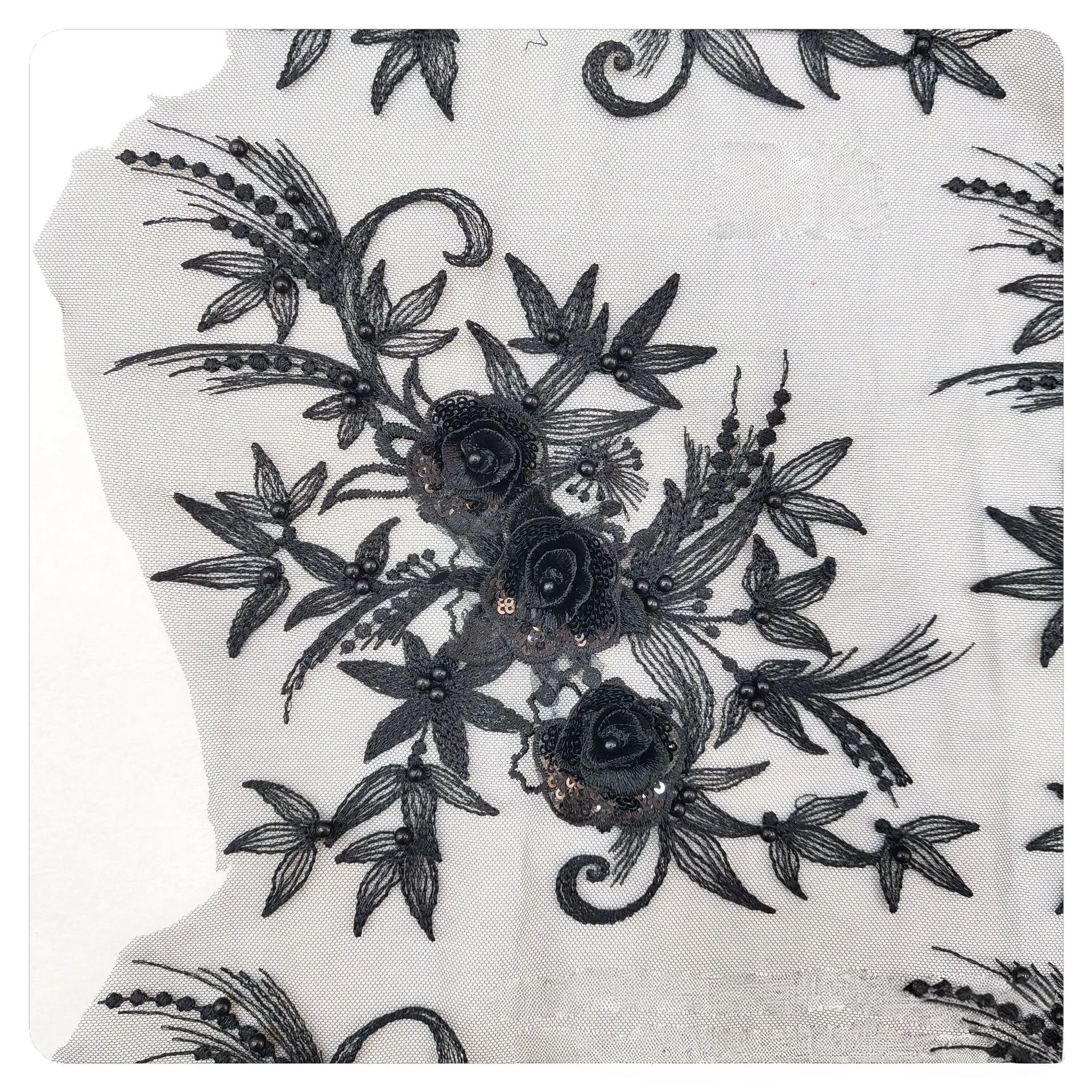

Bridal Appliques Lace Trim Sequin Beading 3D Floral Patches Embroidered Lace for Wedding Dress Evening Gown Embellishment