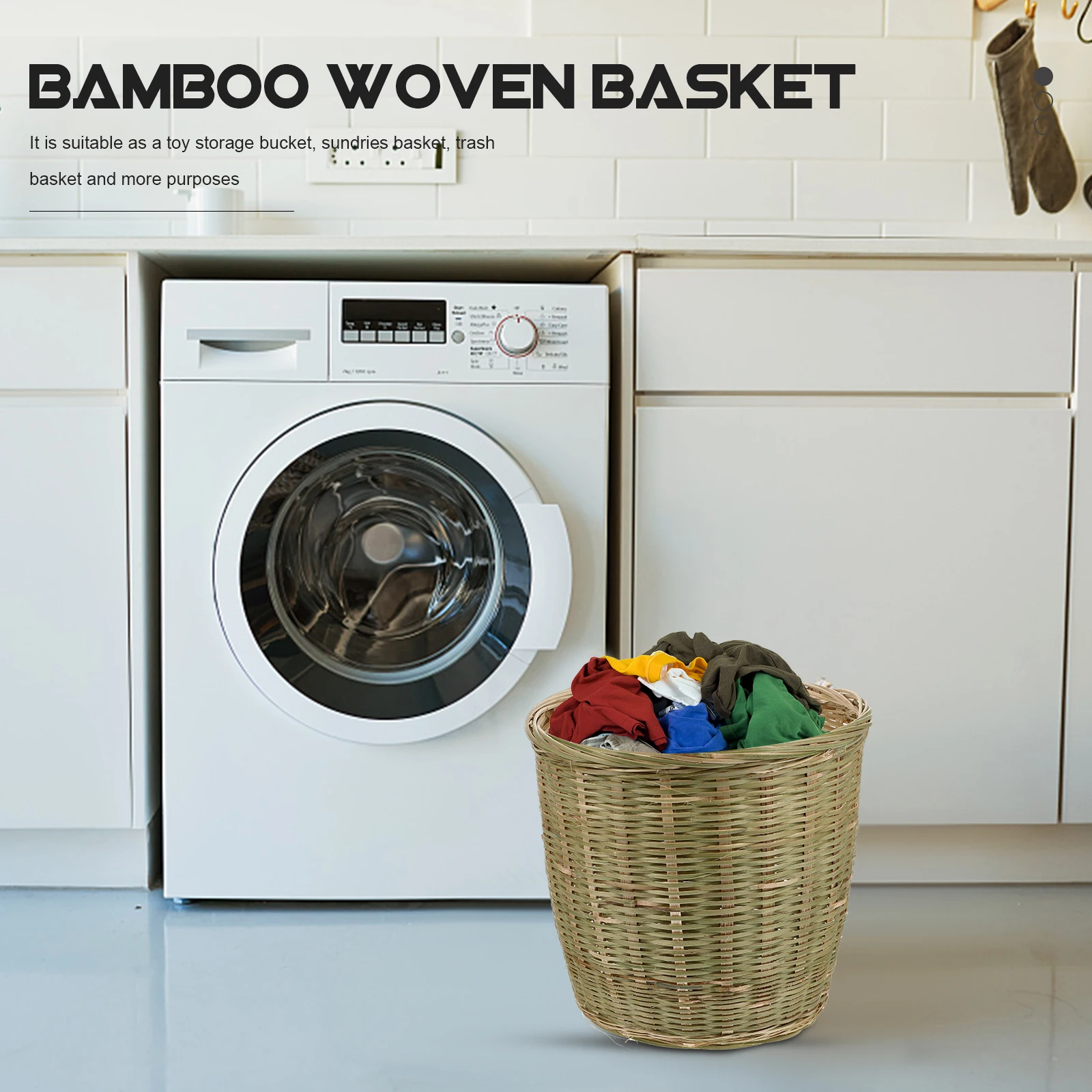 

Bamboo Woven Storage Basket Trash Can Waste Bin with Lid for Bedroom Kitchen Toy Storage Sundries Organizer