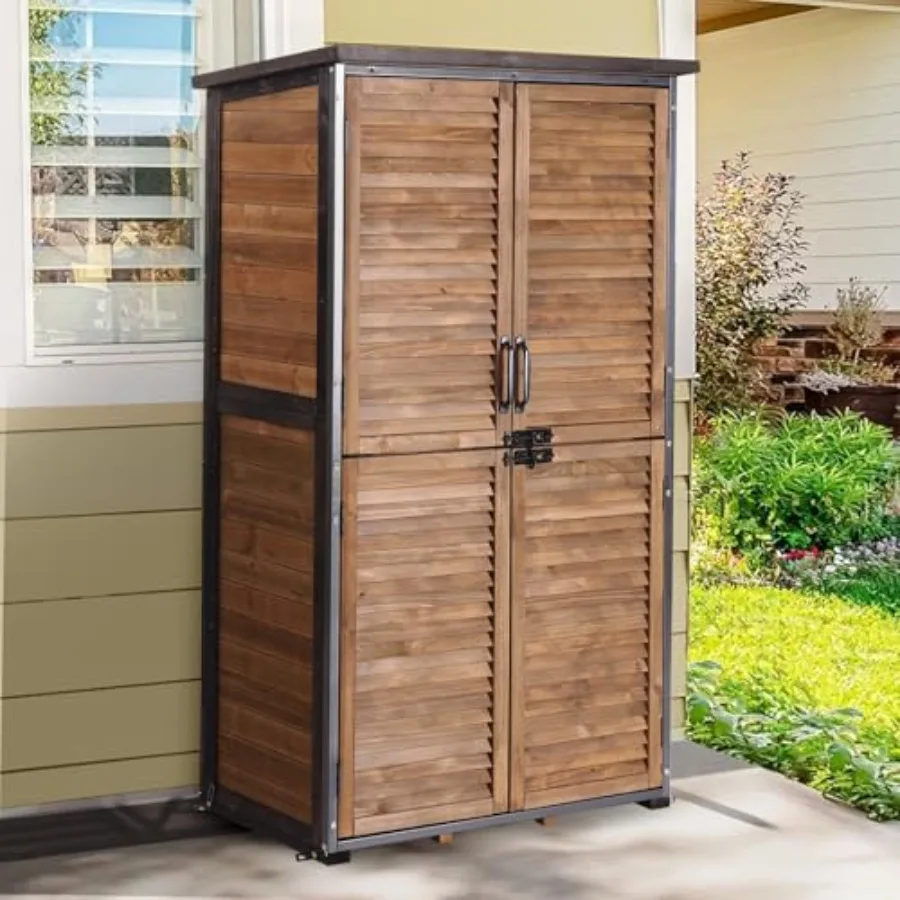 

Садовый сарай для хранения с металлическим каркасом, регулируемыми полками и съемным полом, водонепроницаемый, для садового инвентаря