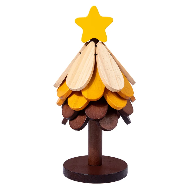 Foldable Christmas Tree Wooden Coasters Heat-Resistant Natural Trivet for Hot Dishes Pots Kitchen Decor Accessories