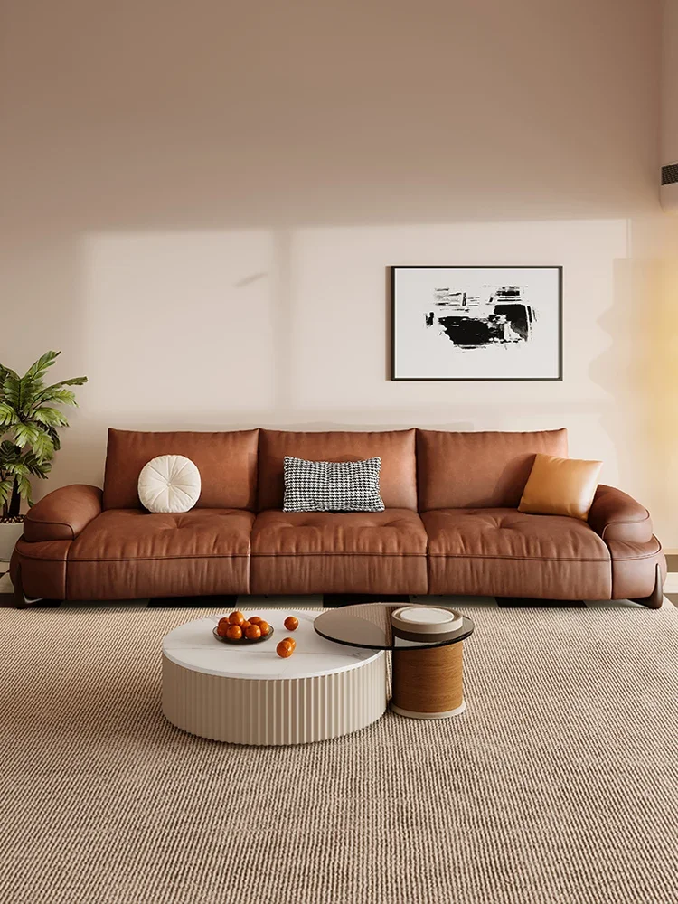 

Italian Minimalist Multifunctional Remote Control Sofa First Layer Cowhide Living Room Straight Row