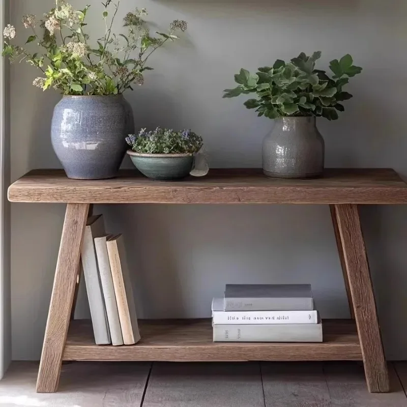 Solid Wood Flower Stand,Multifunctional Seat Stool, Rustic Home Decor,Vintage Plant Holder, Creative Distressed Bench for Garden