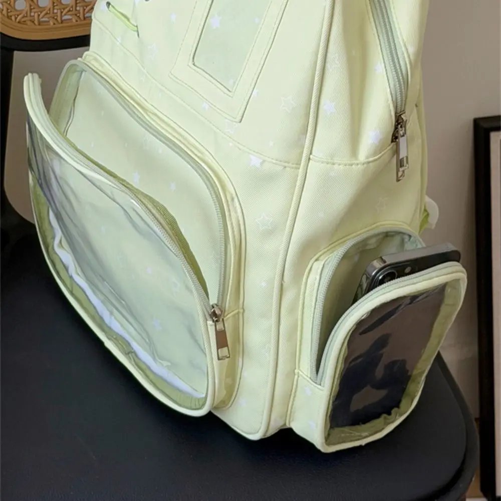 Kawaii Transparent Star Print Backpack Lolita Y2K Student School Bag Multiple Pockets Large Capacity Shoulder Bag Outdoor Use