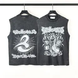 American Diablo Gothic Character Print Ripped Vest Men's and Women's Oversize Loose Sleeveless T-shirt