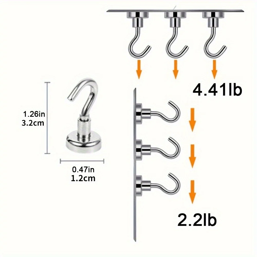 10Pcs Metal Strong Magnetic Hooks Wall-mounted Heavy Duty Magnet Hook Key Coat Hanging Hanger Home Kitchen Bathroom Storage