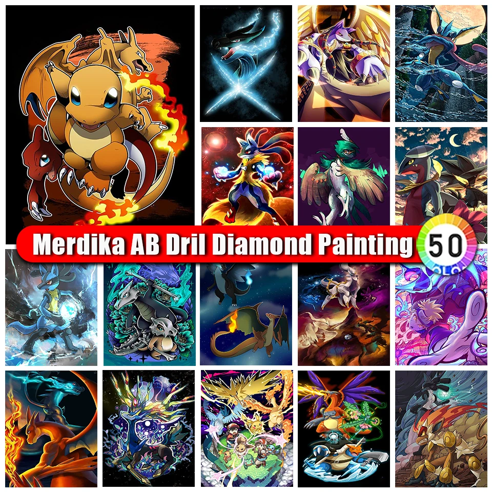 

Merdika AB Diamond Painting Anime Pokemon Rhinestone Picture 5D Embroidery Diamond Mosaic Cartoon Cross Stitch Wall Art Gift