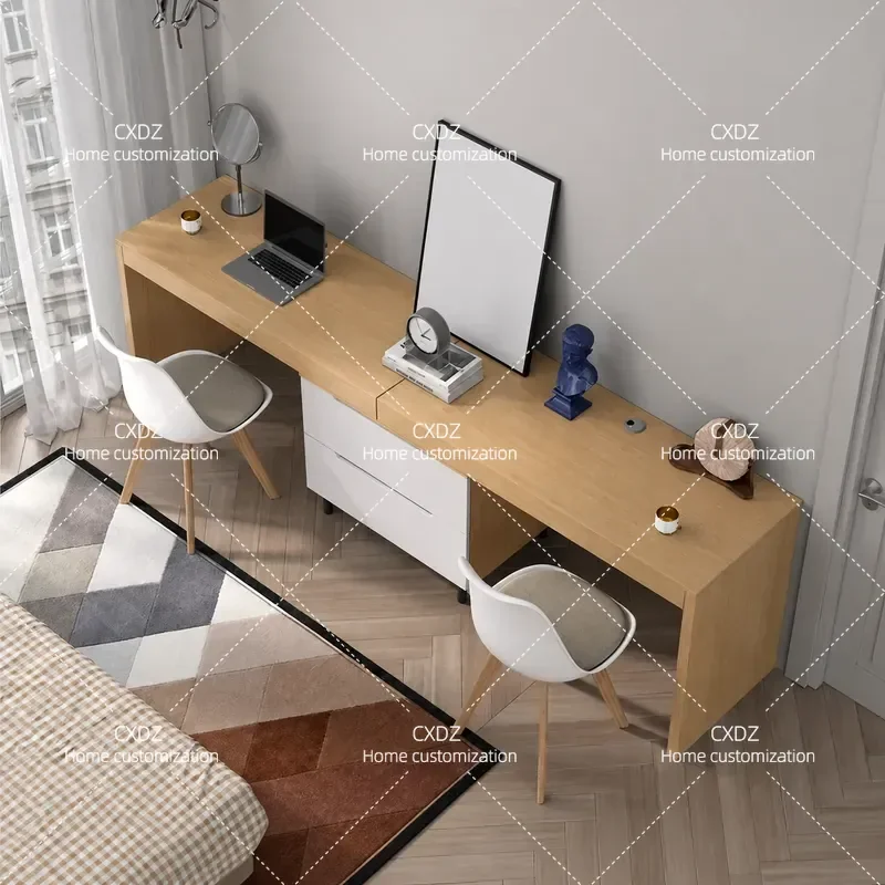 Nordic Double Desk Retractable Writing Table Simple Log Color Home Computer Desk Economical Study Workstation for Bedroom