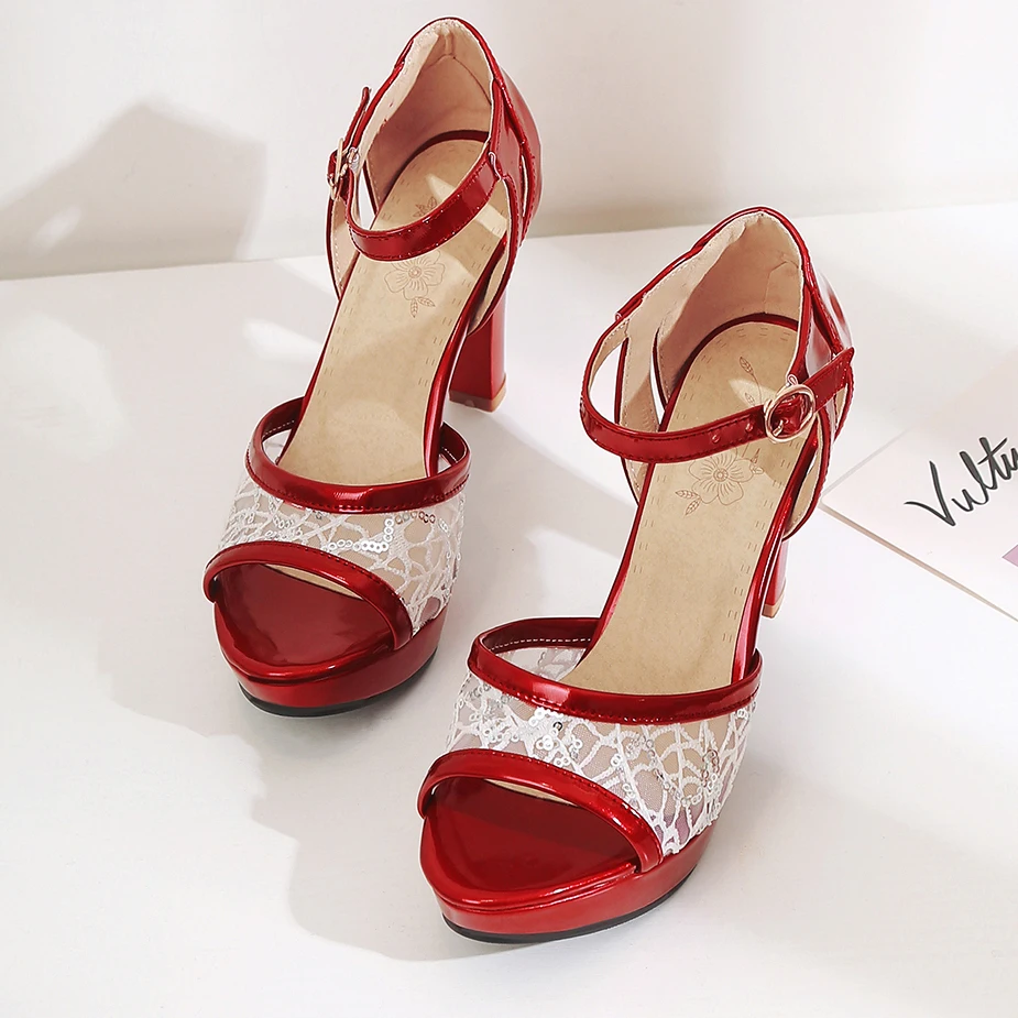 New Lace Net Sandals Female Fish Mouth Platform High Heels Woman Wedding Dress Pumps Women Bridal Shoes Gold Silver Dropshiping