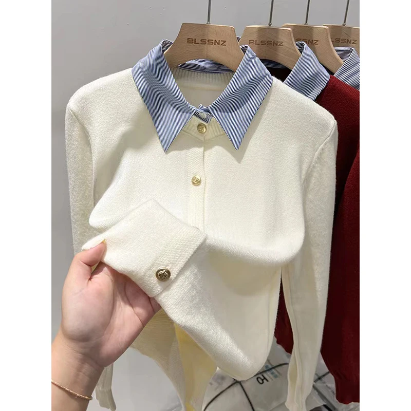 Autumn Winter High-Grade Polo Shirt Collar 100 Pure Cashmere Knitted Cardigan Women'S Long-Sleeved Wool Top Base Coat