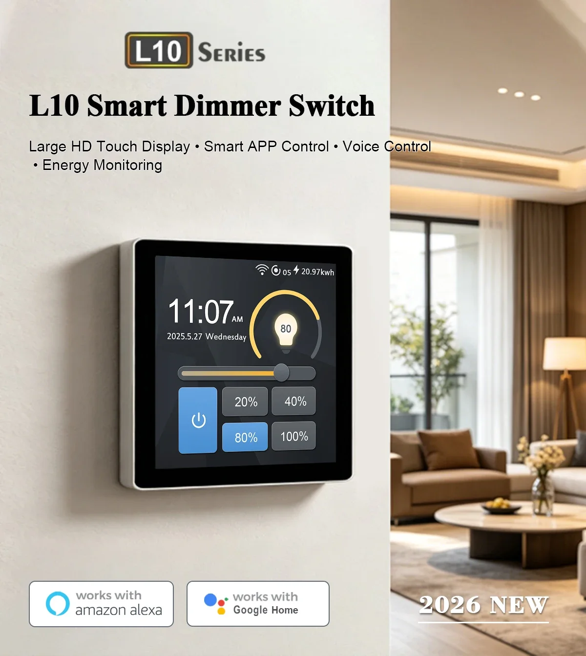 

Tuya Zigbee Luxury Smart Dimming Switch Eu/Us Standard Wifi Wall Switch Equipped With 4-Inch Screen Display And Human Sensing