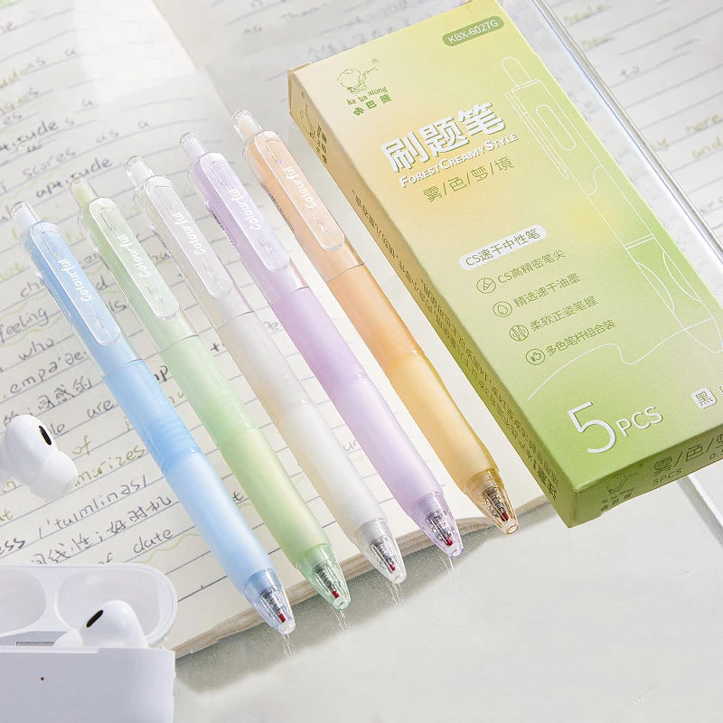 5 ชิ้น Simple Quick Drying กด Neutral ปากกาการเขียนปากกาเรียบแฟชั่นปากกาเจลอุปกรณ์สํานักงานเครื่องเขียนนักเรียนของขวัญ