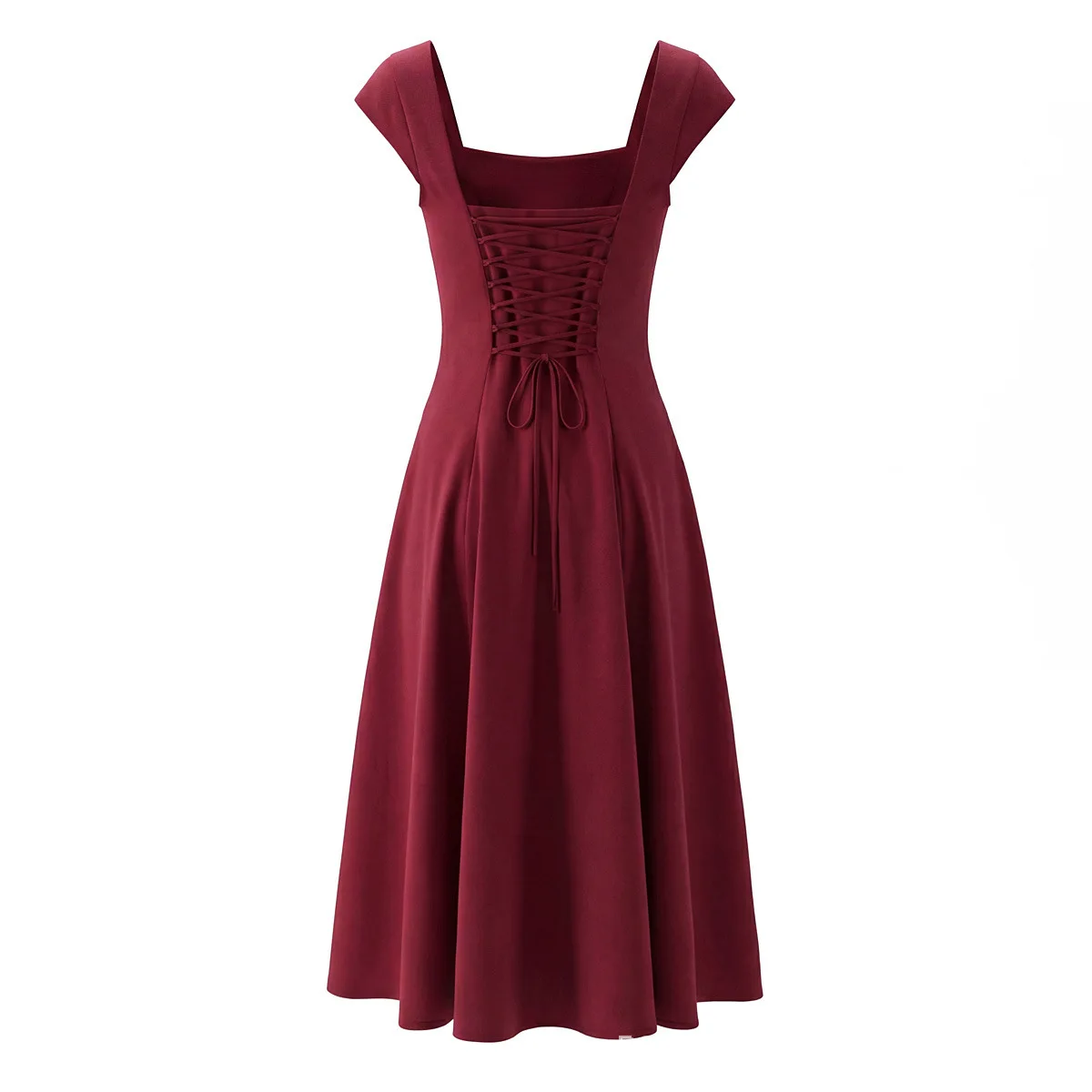 French Romantic Square Neck Ruched Back Lace Up Medium Long Prom Party Dress