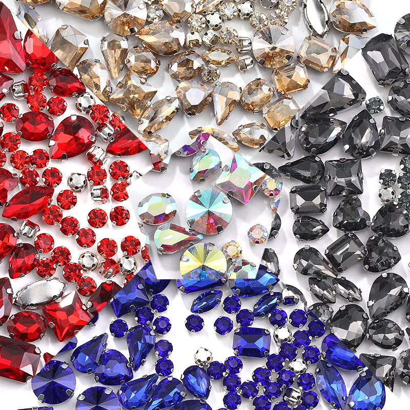 

104PCS Crystal Clear Glass Rhinestones Mixed Shapes Sew On Claw Setting Flatback High Sparkle for Dress Jewelry Costume Crafts