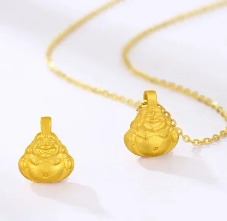 Colgante de Buda de oro puro de 24 quilates, dijes de oro duro 3d, accesorios de joyería