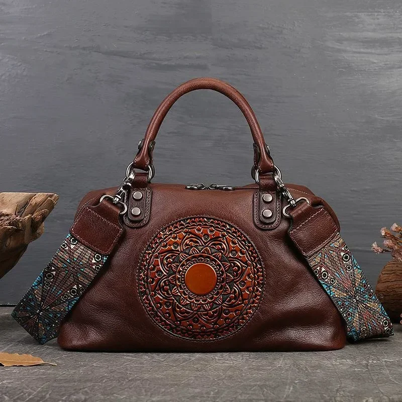 Retro Handmade Women Handbag Ladies Genuine Leather Should Bags Large Capacity Dumpling Bag