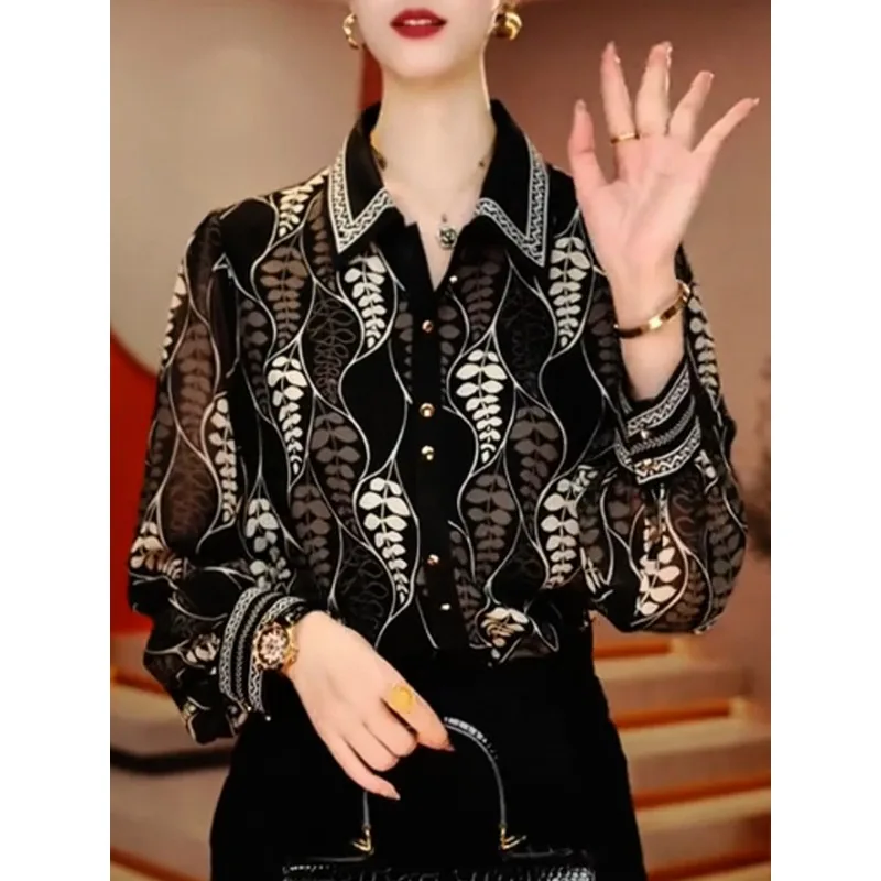 

2025 Fall Fashion Outerwear Printed Long Sleeve Shirts Women’s Tops