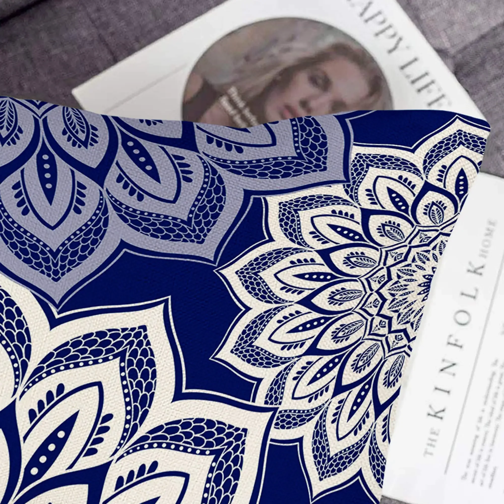Dark blue geometric petal linen pillowcase sofa cushion cover home decoration can be customized for you 40x40 45x45 50x50 60x60