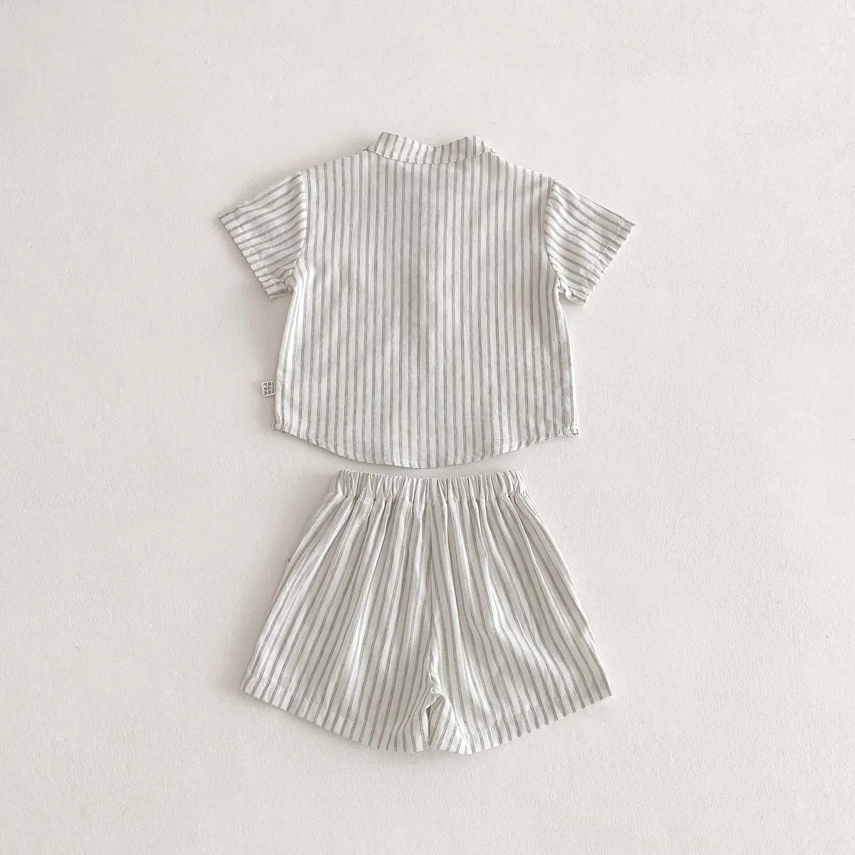 Summer Korean boys striped crew neck short sleeve shorts 2 suit, boys basic casual short sleeve 2 piece set, suitable for indoor