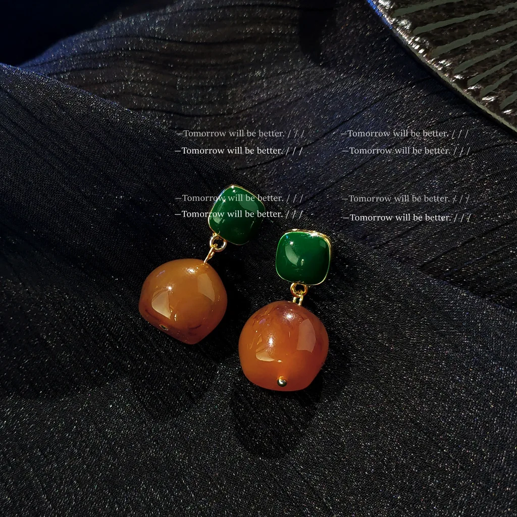 Vintage Dye Resin Drop Earrings Korean Style Elegant Silver Earrings Wholesale Women Fashion Jewelry