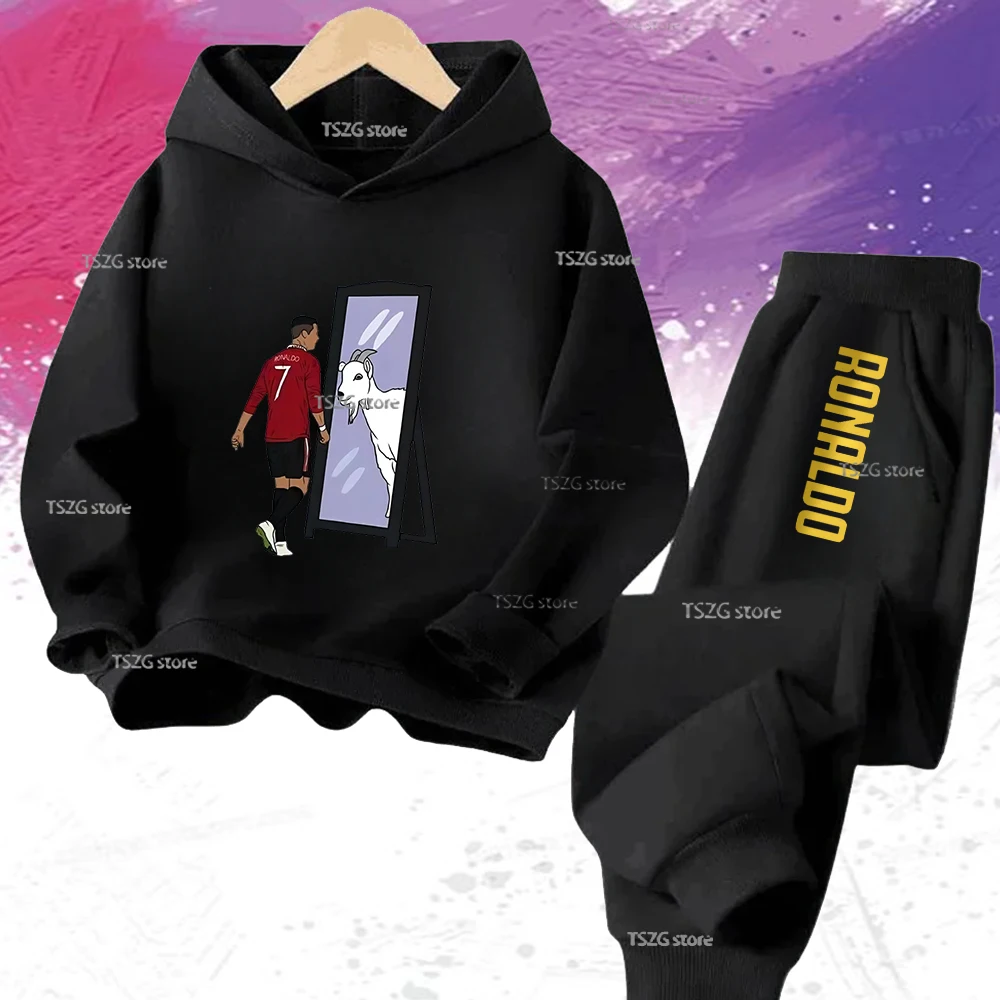 الشتاء الخريف كرة القدم CR7 رونالدو الأطفال هوديي + السراويل دعوى 2 قطعة مجموعة صبي فتاة رياضية البلوز مجموعة طفل رياضية 3-12Y #1