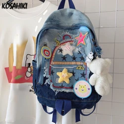 High-capacity Women Denim Gradient Backpack Personality Harajuku Star Schoolbags Y2k Aesthetic Fashion Casual Students Backpacks