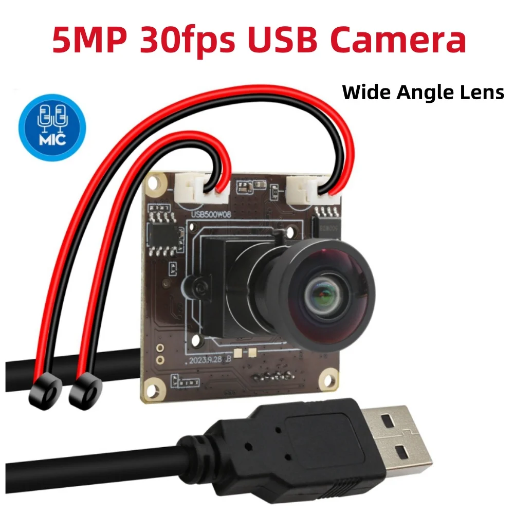 ELP 5MP 30fps USB Camera Module 120Degree Wide Angle Webcam Inbuilt Dual Microphone IMX335 Sensor Camera for Live Video