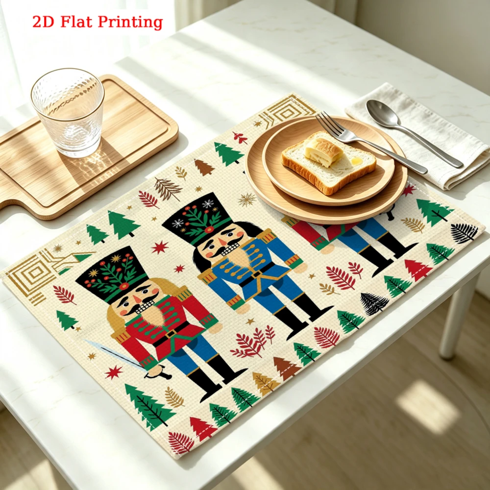 Three Nutcracker Soldiers Christmas Pattern Kitchen Placemat Coaster Linen Pad Dish Coffee Cup Table Mat 30x40cm Home Decor