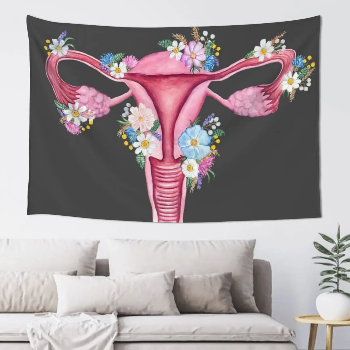 

Floral Uterus Anatomy: Anatomical Art, Watercolor Feminist Women Doctor Gift Tapestry Aesthetic Home Decor Tapestry