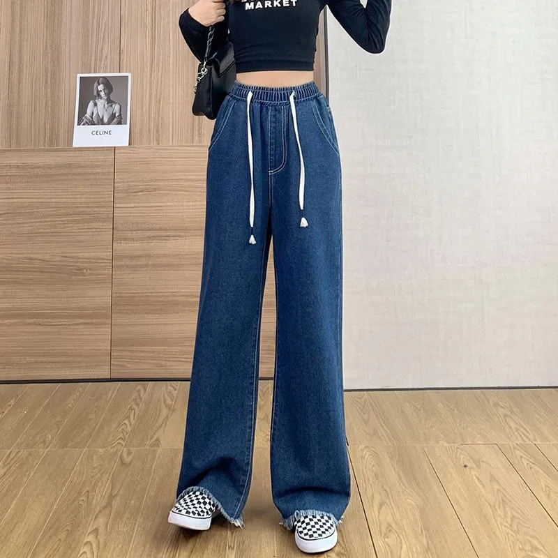 

2023 New Denim Trousers Wide Legs Straight Legs Loose Mopping High-waisted Student Plus-size Women Pants 6XL Can Be Worn