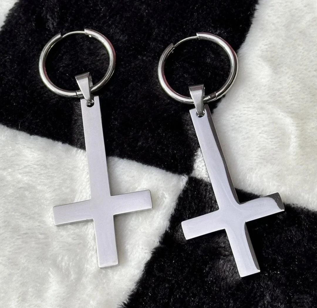 Stainless steel black inverted cross pendant earrings ear buckle