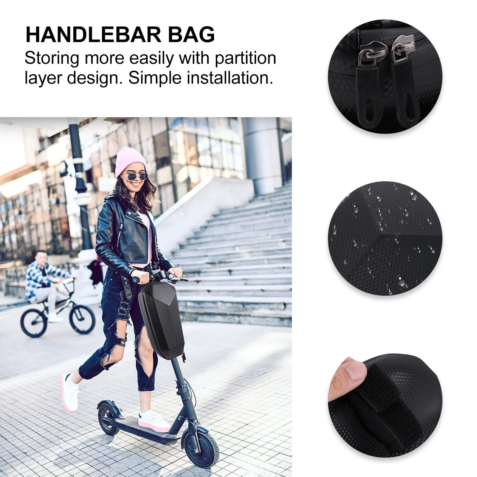 Cycling Handlebar Pouch Waterproof Electric Bike Storage Pouch Durable Eva Material Smooth Zipper Design Easy Install Partition