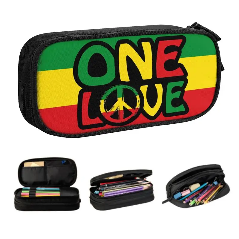 Custom ONE LOVE Reggae Peace Symbol Pencil Cases for Girls Boys Large Capacity Pen Bag Box School Accessories