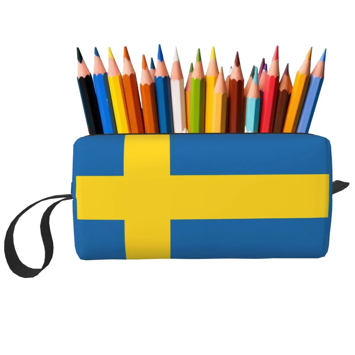 

Swedish Flag Pencil Case for Studen Gifts Pen Box Pencil Bag Stationery Supplies Travel Women Cosmetic Bag Organizer Pouch