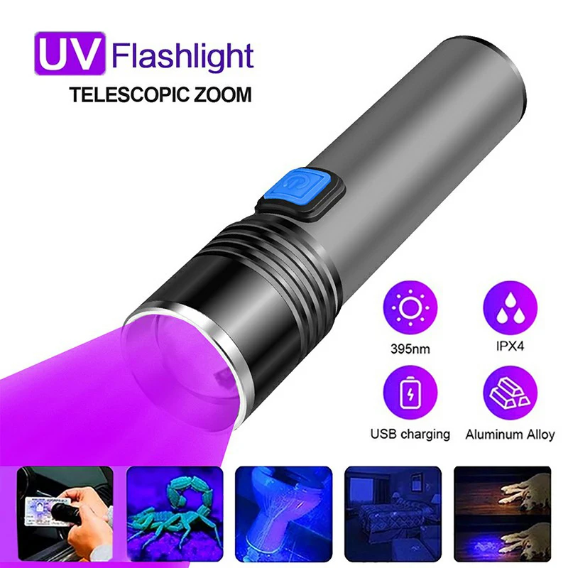 

C5 395nm UV Flashlight Blacklight Zoomable USB Rechargeable UV Light Ultraviolet Flashlight Pet Urine Detection Resin Curing