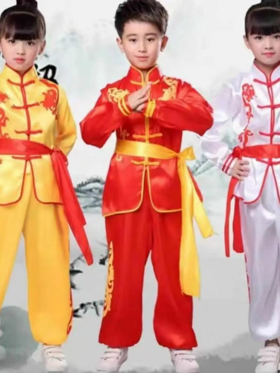 

Детский костюм для выступлений по боевым искусствам: тай-чи, кунг-фу, танцевальный наряд для мальчиков и девочек, одежда для выступлений на сцене с драконом