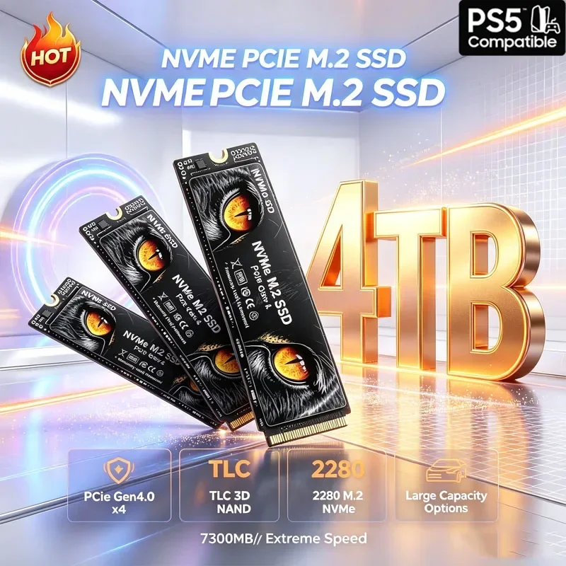 New M2 SSD 500GB 1TB 2TB 4TB M.2 2280 PCIe NVME SSD 7300MB/s Internal Solid State Drive Hard Disk for Laptop Desktop