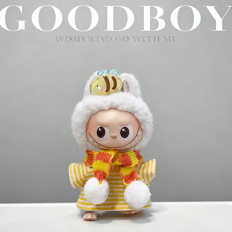 เสื้อผ้าสำหรับตุ๊กตา Mini Labubu แฟชั่นฤดูหนาว ผ้าพันคอ หมวกกบผึ้ง กระโปรง จั๊มสูท กิ๊บติดผมรูปแครอท ลายทาง ของเล่นสุดฮิต ของขวัญ ขนาด 10 ซม.