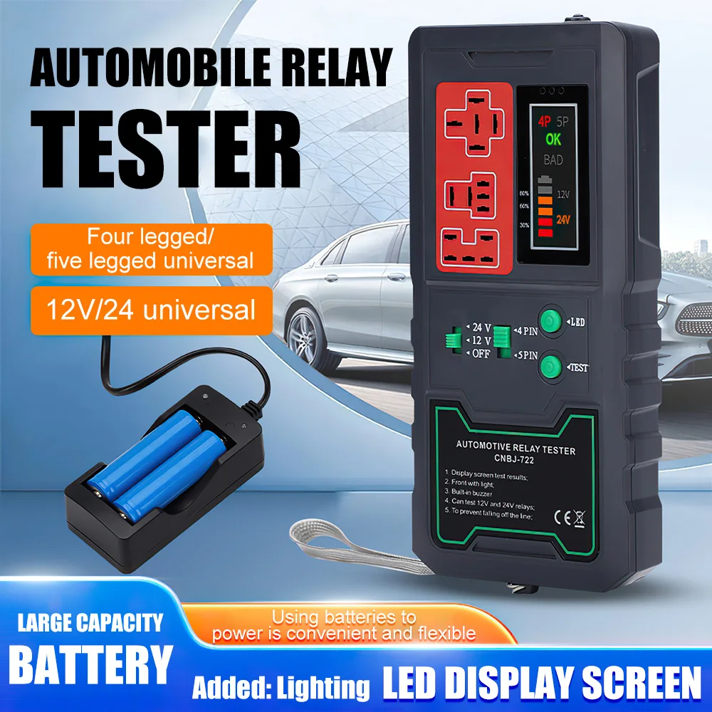 

Тестер автомобильных реле, электронный тестер автомобильных реле, 12 В, 24 В, устройство проверки батареи, анализатор генератора переменного тока и светодиодный индикатор, диагностический инструмент