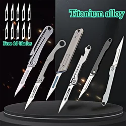 Mini Titanium Alloy Folding Surgical Knife, Medical Outdoor Open Box Portable Surgical Knife with 10pcs Replaceable Blades