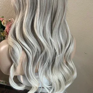 Ash Platinum Blonde Ombre Body Wave Synthetic Wig with Lace Front for Women Cosplay And Special Occasions on Clearance Sale