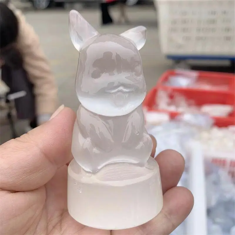 

1PC Natural Selenite Hand Carved Cartoon Crystal Healing Stone Home Decor Creative Christmas Gifts For Kids