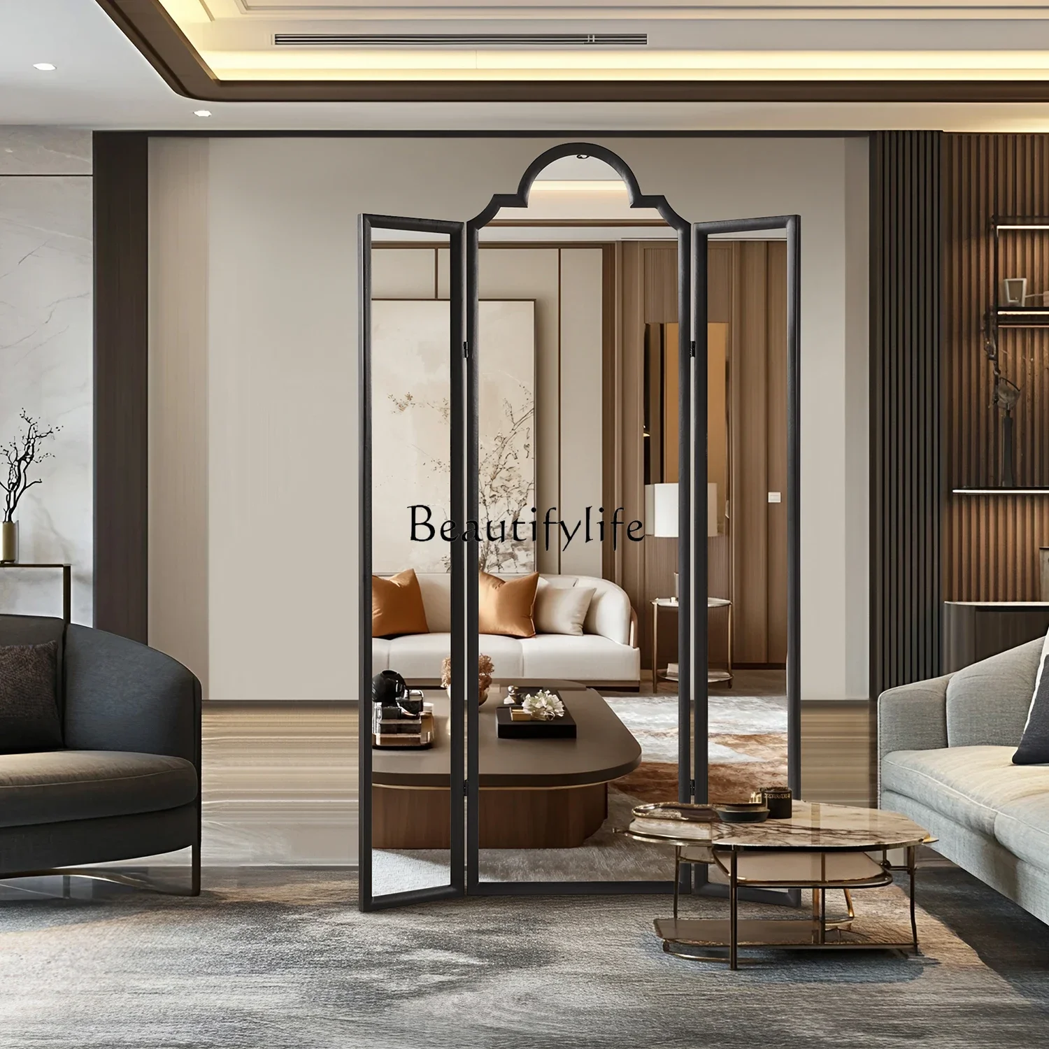 FG40Italian modern screen partition living room decoration blocking entrance entrance moving glass mirror