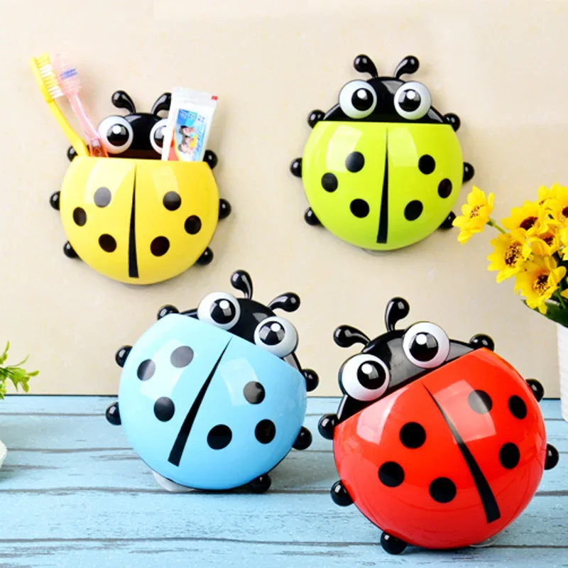 Kids Punch-free Seven Star Ladybug Toothbrush Holders Cartoon Animal Suction Cup Container Holder Creative Toothpaste Holders