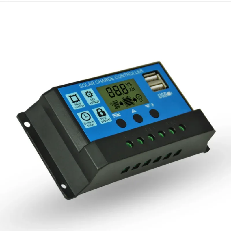 60a/50a/40a/30a/20a/10a Zonne-Oplader Controller 12V 24V Auto Pwm Controllers Lcd Display 5V Dual Usb Output Controller