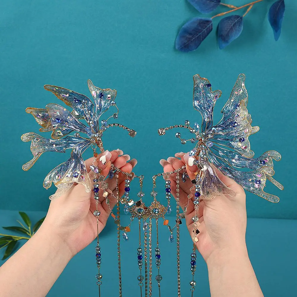 New Butterfly Super Fairy Ears Hanging Princess Mermaid Fringed Headdress Hanfu Antique Hair Accessories