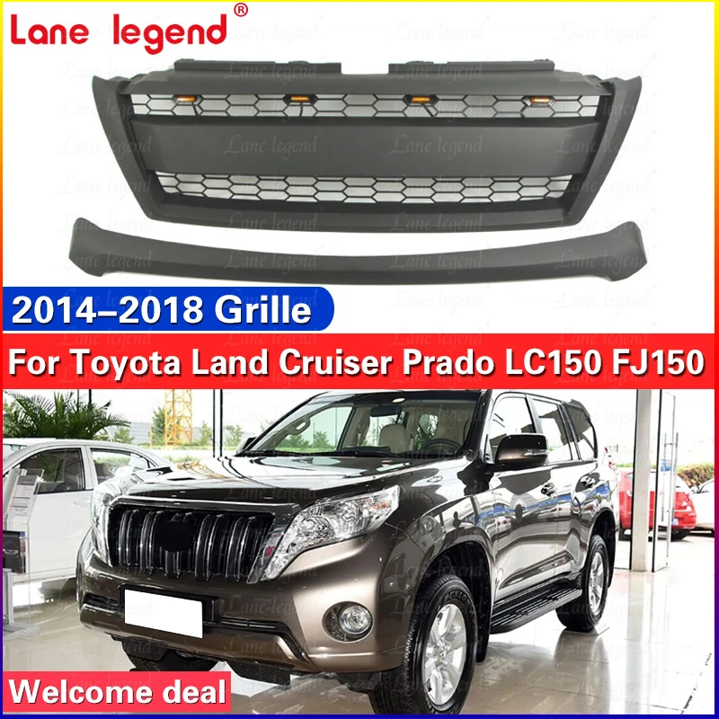 Car front grille For Toyota Land Crusier Prado LC150 FJ150 2014-2018 Front bumper upper grille with LED amber lights grille