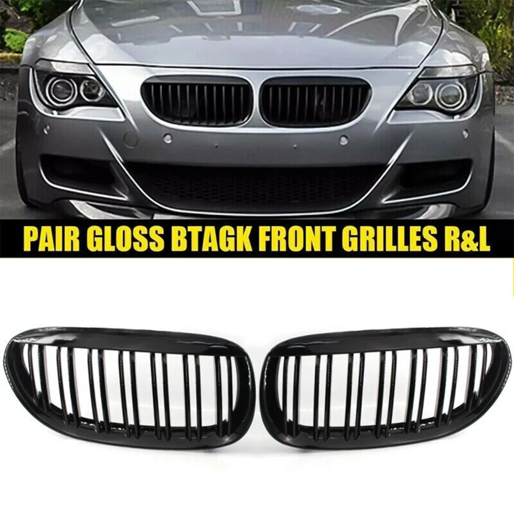 2Pcs Car Styling Front Kidney Grille Double Line Grille Compatible For 6 Series E63 2003-2010 51137008915 51137008916