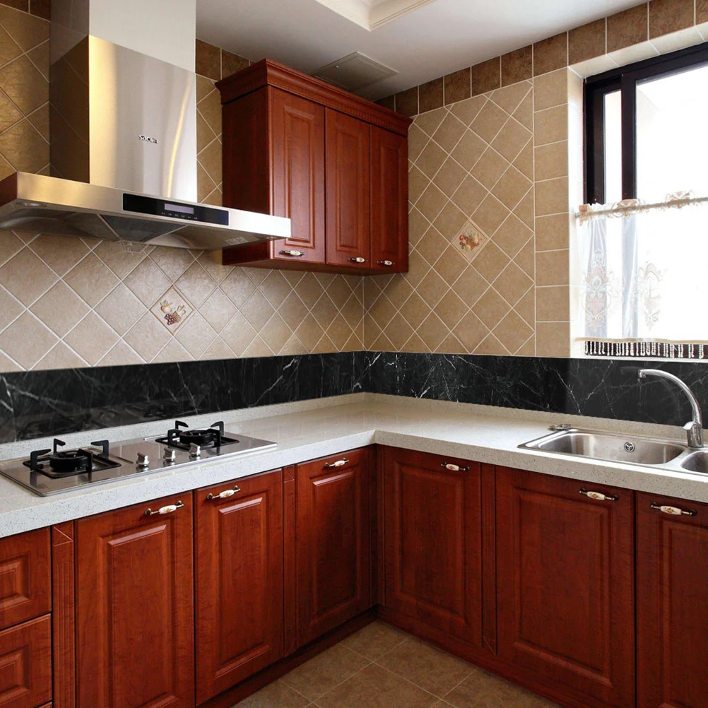 

Black Gold Marble Wallpaper Border Sticker Simulation Tiles Waist Line Waterproof Self-Adhesive PVC for Bedroom Living Room