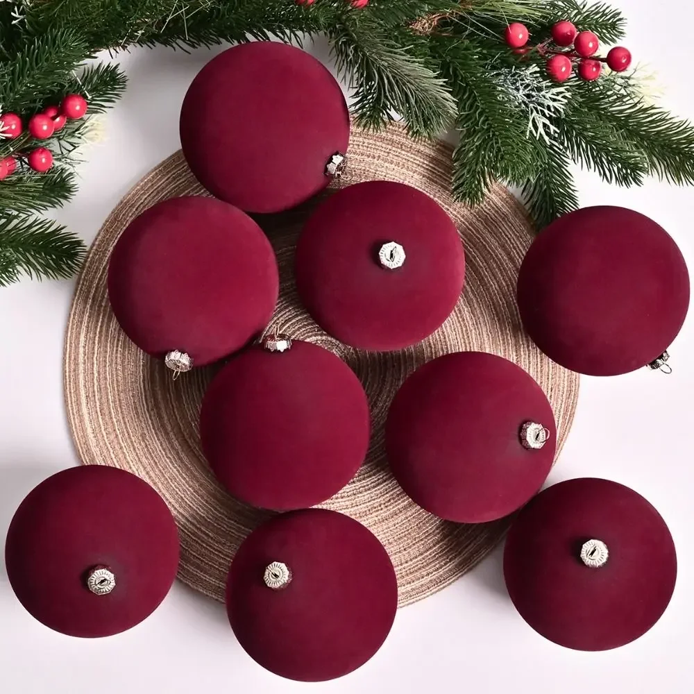 

10CM Velvet Christmas Ball Pendant Shatterproof Reusable 2025 Christmas Hanging Balls Flocked Xmas Tree Ornaments Party Favors