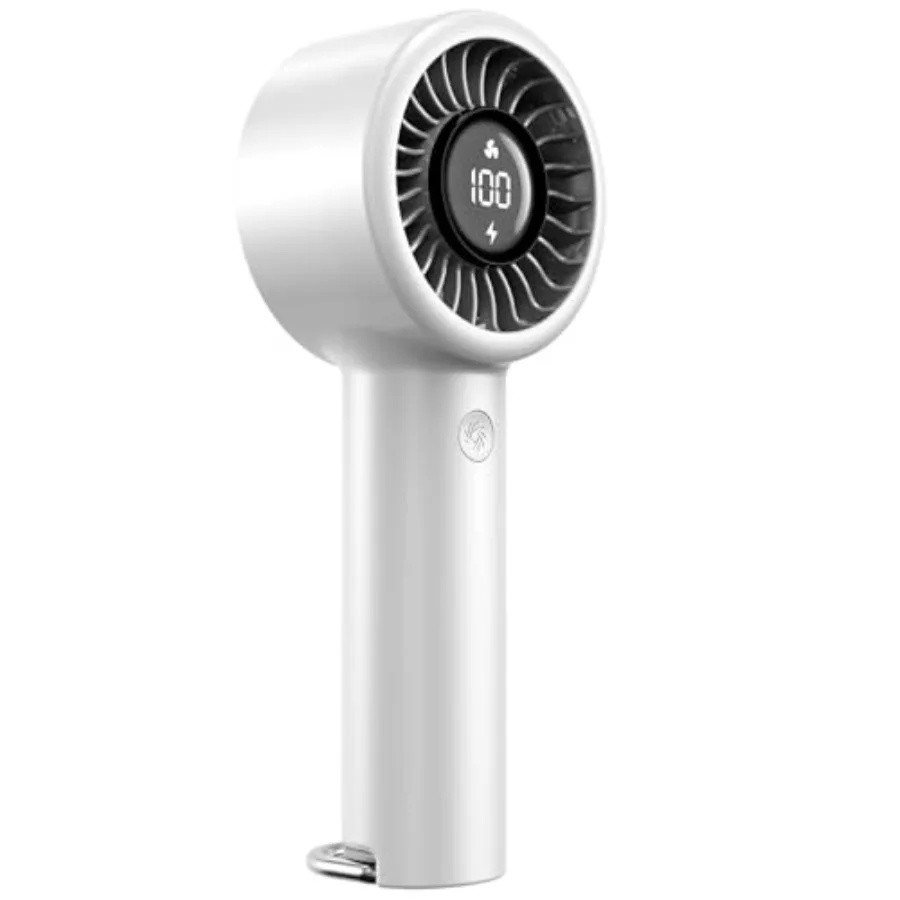 

Portable Mini Handheld Fan Turbo, USB Rechargeable Electric High Speed Personal Hand Held Fan, 5 Speeds, LED Display, Battery O